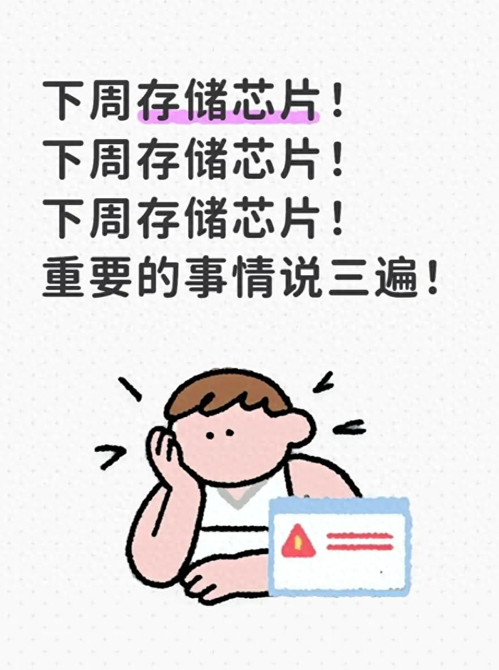 下周存储芯片！下周存储芯片！下周存储芯片！重要的事情说三遍！